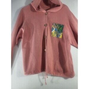 Michael Leu Shirt Womens Small Long Sleeve Hooded Button Up Sweatshirt Cardigan